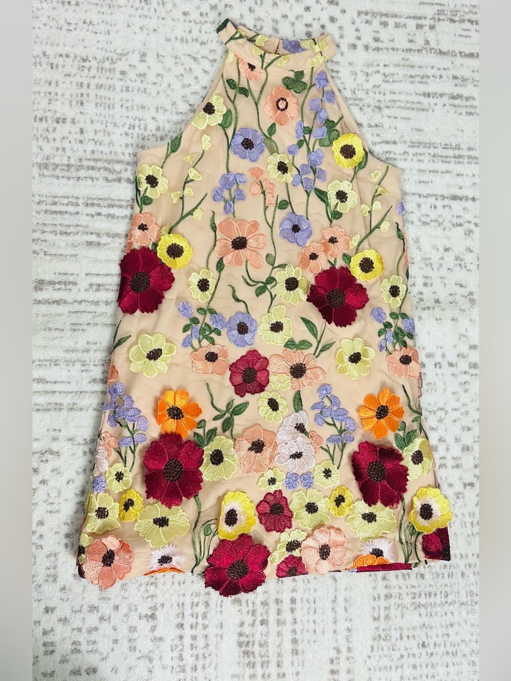 GB girls Embroidered Halter Dress - Pink with Multicolor Floral Accents
